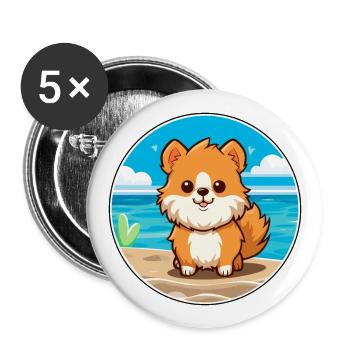 Pomeranian Hund Rasse Cartoon Kawaii Clipart Hund - Buttons groß 56 mm (5er Pack) - Weiß - Vorne