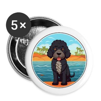 Portugiesischer Wasserhund Rasse Cartoon Kawaii Clipart - Buttons groß 56 mm (5er Pack) - Weiß - Vorne