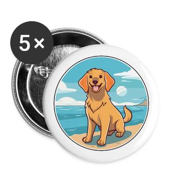 Retriever Dog Breed Cartoon Kawaii Clipart Dog Pet - Buttons large 2.2''/56 mm (5-pack) - white - Front