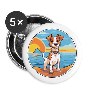 Russell Terrier Hund Rasse Cartoon Kawaii Clipart - Buttons groß 56 mm (5er Pack) - Weiß - Vorne