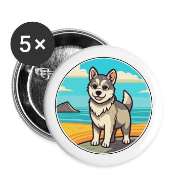 Suédois Vallhund chien race Cartoon Kawaii Clipart - Lot de 5 grands badges (56 mm) - blanc - Devant