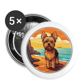 Yorkshire Terrier Dog Breed Cartoon Kawaii Clipart - Buttons large 2.2''/56 mm (5-pack) - white - Front