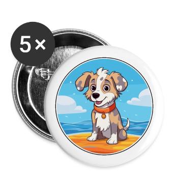 Taigan Dog Breed Cartoon Kawaii Clipart Watercolor - Buttons large 2.2''/56 mm (5-pack) - white - Front