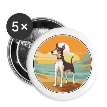 Glatter Foxterrier Hunderasse Cartoon Kawaii Hund - Buttons groß 56 mm (5er Pack) - Weiß - Vorne