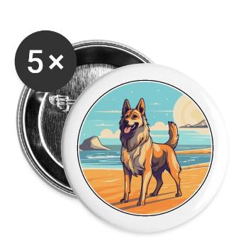 Schäferhund Rasse Cartoon Kawaii Clipart - Buttons groß 56 mm (5er Pack) - Weiß - Vorne