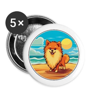 Spitz chien race dessin animé Kawaii Clipart aquarelle - Lot de 5 grands badges (56 mm) - blanc - Devant