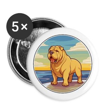 Shar Pei chien race dessin animé kawaii clipart chien animal de compagnie - Lot de 5 grands badges (56 mm) - blanc - Devant
