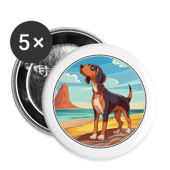 Serbischer dreifarbiger Jagdhund Rasse Cartoon Kawaii - Buttons groß 56 mm (5er Pack) - Weiß - Vorne