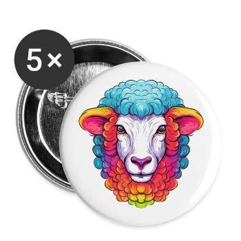 Schaf Buntes Aquarell Cartoon Kawaii Tier - Buttons groß 56 mm (5er Pack) - Weiß - Vorne
