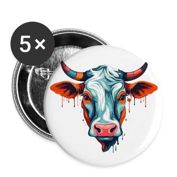 Vache Aquarelle Colorée Dessin Animé Kawaii Animal - Lot de 5 grands badges (56 mm) - blanc - Devant