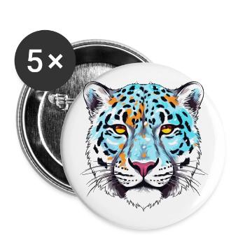 Snow Leopard Colorful Watercolor Cartoon Kawaii An - Buttons large 2.2''/56 mm (5-pack) - white - Front