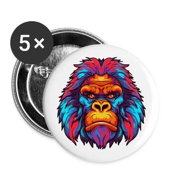 Gorilla Colorful Watercolor Cartoon Kawaii Animal - Buttons large 2.2''/56 mm (5-pack) - white - Front
