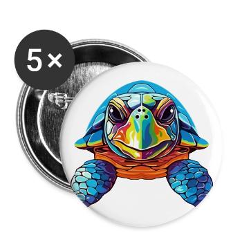 Turtle Colorful Watercolor Cartoon Kawaii Animal - Buttons large 2.2''/56 mm (5-pack) - white - Front