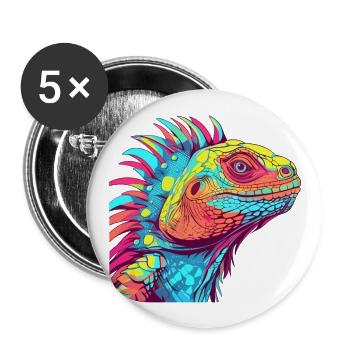 Iguana Colorful Watercolor Cartoon Kawaii Animal - Buttons large 2.2''/56 mm (5-pack) - white - Front