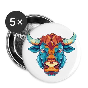 Bull Colorful Watercolor Cartoon Kawaii Animal - Buttons large 2.2''/56 mm (5-pack) - white - Front