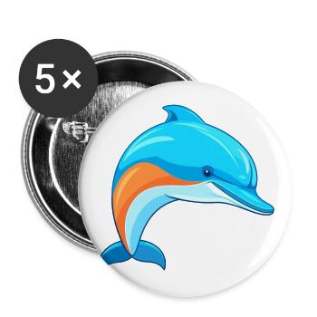 Dolphin Colorful Watercolor Cartoon Kawaii Animal - Buttons large 2.2''/56 mm (5-pack) - white - Front