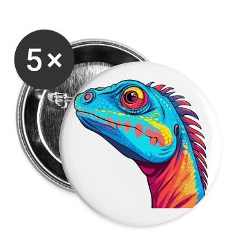 Lizard Colorful Watercolor Cartoon Kawaii Animal - Buttons large 2.2''/56 mm (5-pack) - white - Front