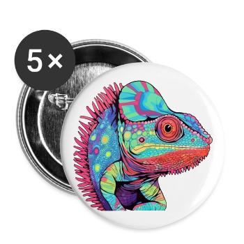 Chameleon Colorful Watercolor Cartoon Kawaii Anima - Buttons large 2.2''/56 mm (5-pack) - white - Front