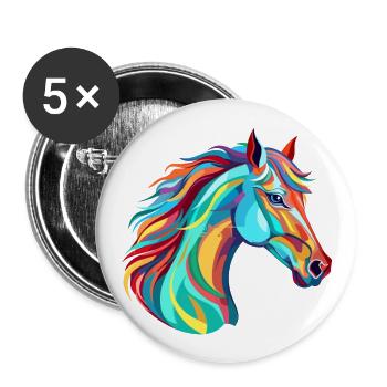 Pferd buntes Aquarell Karikatur Kawaii Tier - Buttons groß 56 mm (5er Pack) - Weiß - Vorne