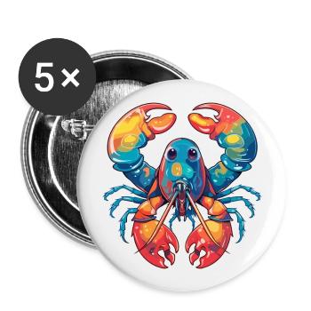 Hummer Buntes Aquarell Cartoon Kawaii Tier - Buttons groß 56 mm (5er Pack) - Weiß - Vorne
