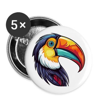 Toucan Colorful Watercolor Cartoon Kawaii Animal - Buttons large 2.2''/56 mm (5-pack) - white - Front