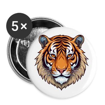 Tiger Buntes Aquarell Cartoon Kawaii Tier - Buttons groß 56 mm (5er Pack) - Weiß - Vorne