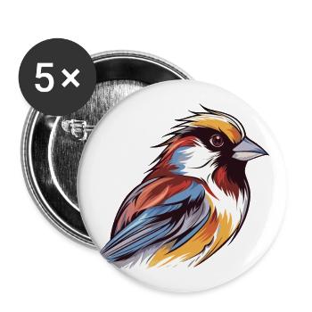 Sparrow Colorful Watercolor Cartoon Kawaii Animal - Buttons large 2.2''/56 mm (5-pack) - white - Front
