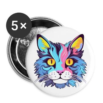 Katze buntes Aquarell Cartoon Kawaii Tier - Buttons groß 56 mm (5er Pack) - Weiß - Vorne
