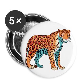 Jaguar Buntes Aquarell Cartoon Kawaii Tier - Buttons groß 56 mm (5er Pack) - Weiß - Vorne
