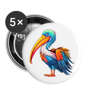Pelican Colorful Watercolor Cartoon Kawaii Animal - Buttons large 2.2''/56 mm (5-pack) - white - Front