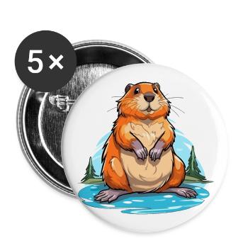 Beaver Colorful Watercolor Cartoon Kawaii Animal - Buttons large 2.2''/56 mm (5-pack) - white - Front