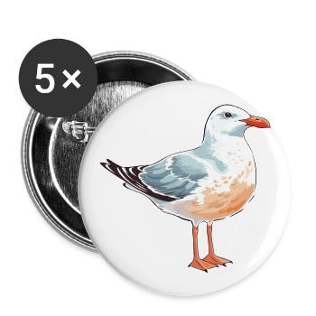 Seagull Colorful Watercolor Cartoon Kawaii Animal - Buttons large 2.2''/56 mm (5-pack) - white - Front