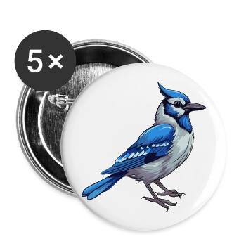 Blue Jay Colorful Watercolor Cartoon Kawaii Animal - Buttons large 2.2''/56 mm (5-pack) - white - Front
