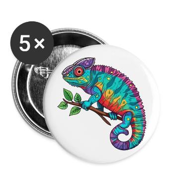 Chameleon Colorful Watercolor Cartoon Kawaii Anima - Buttons large 2.2''/56 mm (5-pack) - white - Front
