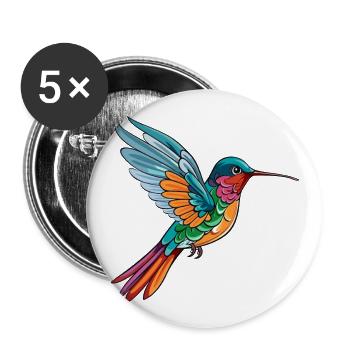 Colibri Aquarelle Colorée Dessin Animé Kawaii Ani - Lot de 5 grands badges (56 mm) - blanc - Devant