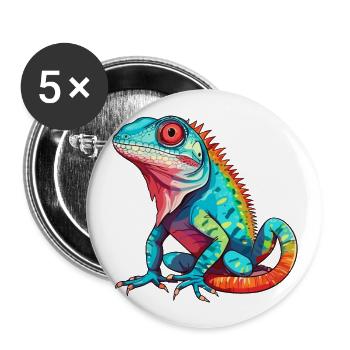 Lizard Colorful Watercolor Cartoon Kawaii Animal - Buttons large 2.2''/56 mm (5-pack) - white - Front