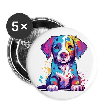 Hund Buntes Aquarell Cartoon Kawaii Tier - Buttons groß 56 mm (5er Pack) - Weiß - Vorne