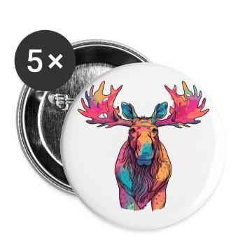 Moose Colorful Watercolor Cartoon Kawaii Animal - Buttons large 2.2''/56 mm (5-pack) - white - Front