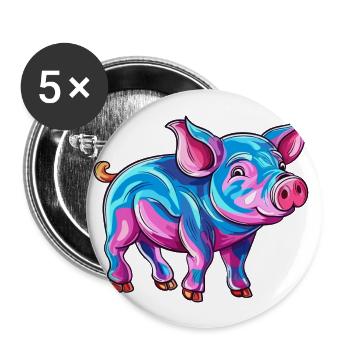 Cochon Aquarelle Colorée Dessin Animé Kawaii Animal - Lot de 5 grands badges (56 mm) - blanc - Devant