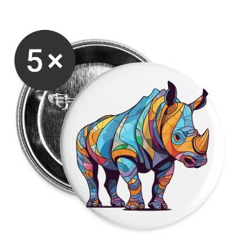 Nashorn buntes Aquarell Cartoon Kawaii Tier - Buttons groß 56 mm (5er Pack) - Weiß - Vorne