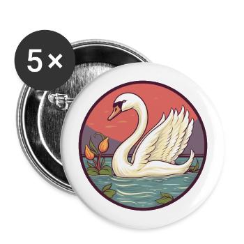 Schwan buntes Aquarell Cartoon Kawaii Tier - Buttons groß 56 mm (5er Pack) - Weiß - Vorne