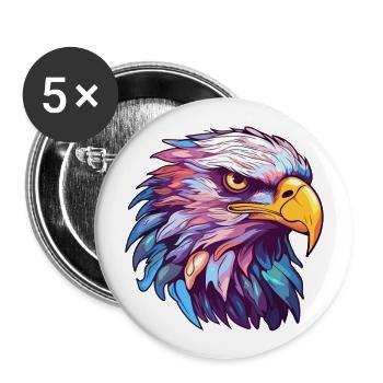 Adler Buntes Aquarell Cartoon Kawaii Tier - Buttons groß 56 mm (5er Pack) - Weiß - Vorne