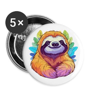 Faultier buntes Aquarell Cartoon Kawaii Tier - Buttons groß 56 mm (5er Pack) - Weiß - Vorne