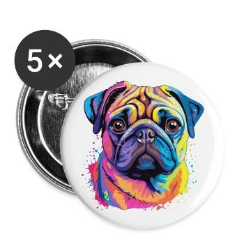 Pug Dog Colorful Watercolor Cartoon Kawaii Animal - Buttons large 2.2''/56 mm (5-pack) - white - Front