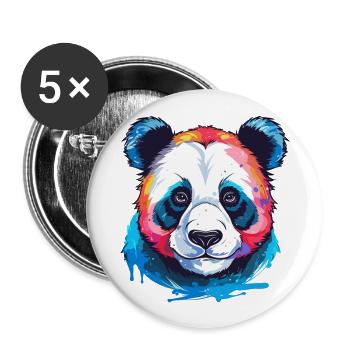 Panda Colorful Watercolor Cartoon Kawaii Animal - Buttons large 2.2''/56 mm (5-pack) - white - Front