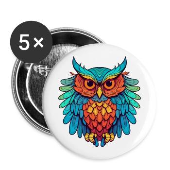 Owl Colorful Watercolor Cartoon Kawaii Animal - Buttons large 2.2''/56 mm (5-pack) - white - Front