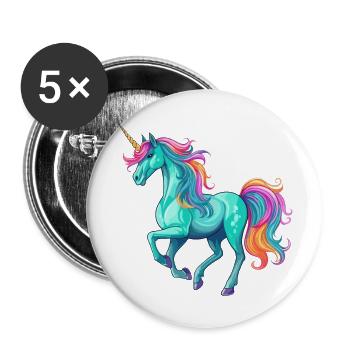 Unicorn Colorful Watercolor Cartoon Kawaii Animal - Buttons large 2.2''/56 mm (5-pack) - white - Front