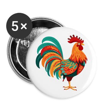 Rooster Colorful Watercolor Cartoon Kawaii Animal - Buttons large 2.2''/56 mm (5-pack) - white - Front