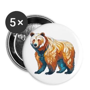Bär buntes Aquarell Cartoon Kawaii Tier - Buttons groß 56 mm (5er Pack) - Weiß - Vorne