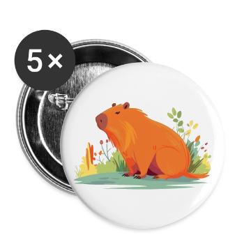 Capybara Colorful Watercolor Cartoon Kawaii Animal - Buttons large 2.2''/56 mm (5-pack) - white - Front